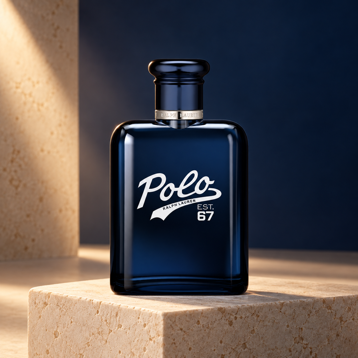 Arte de catálogo de Polo 67, frasco azul
